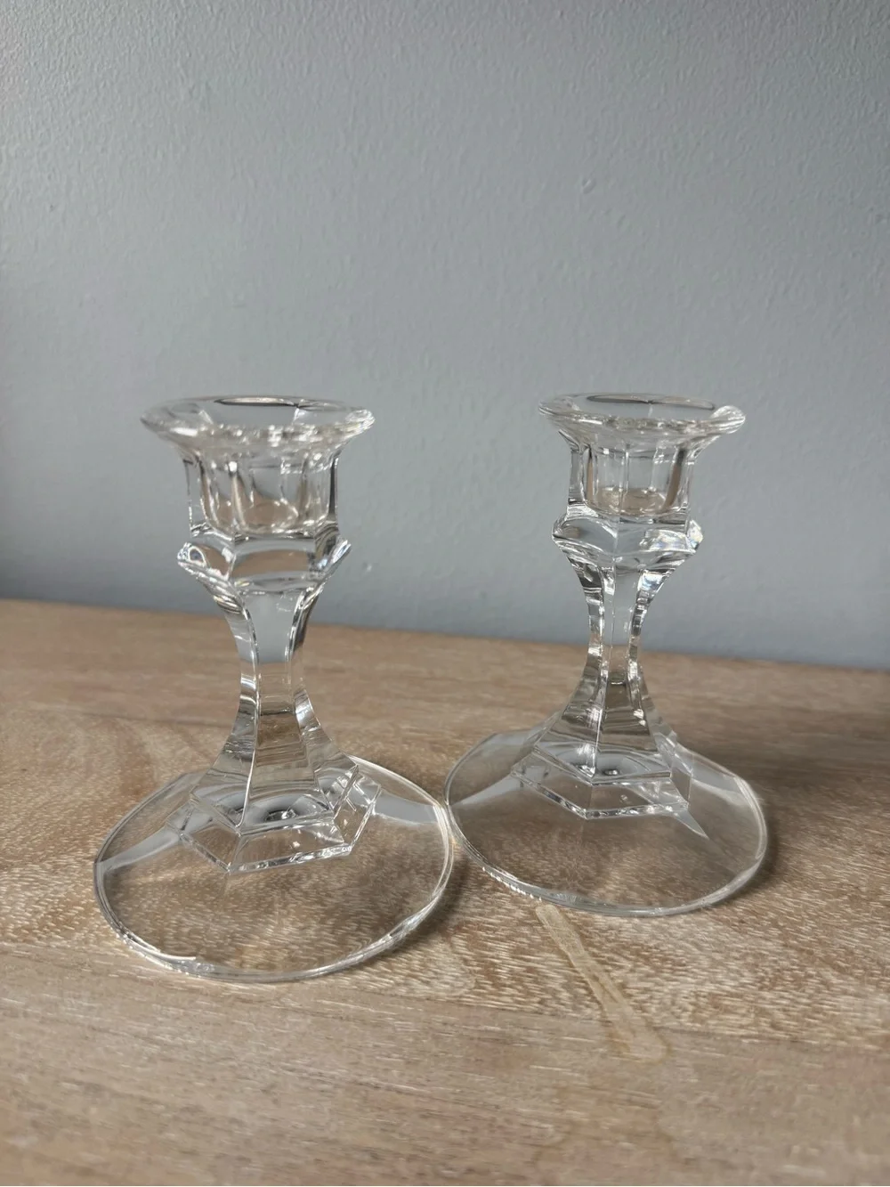 Crystal Glass Candlestick Pair - Clear Elegance